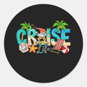 Sticker Rond 2023 Cruise Life Famille Vacation Beach Gnome Matc
