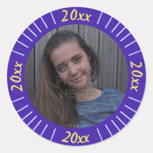 Sticker Rond 2023 Graduation Party Photo mignonne Purple Stripe