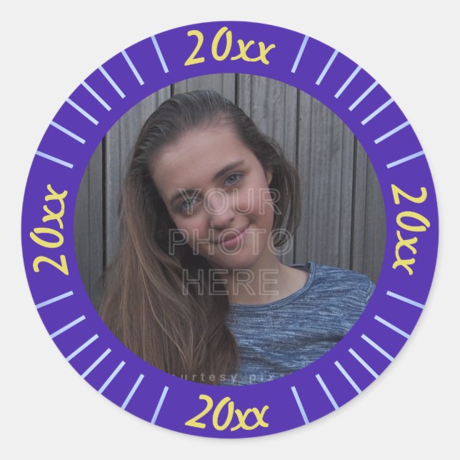 Sticker Rond 2023 Graduation Party Photo mignonne Purple Stripe (Devant)