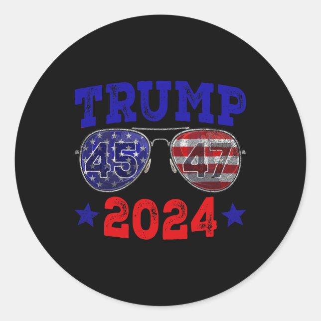 Sticker Rond 2024 45 47 Drapeau américain Sungles Trump 2024 (Devant)