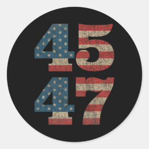 Sticker Rond 2024 45 47 Vintage American Flag Retro 4547 Trump