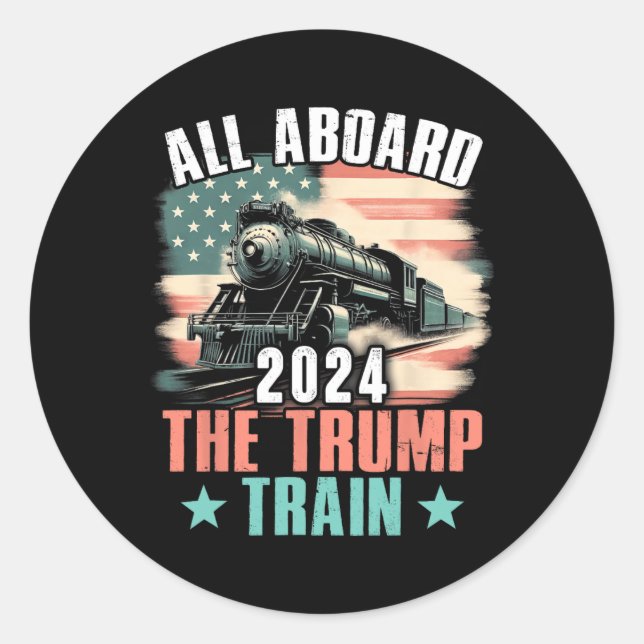 Sticker Rond 2024 À Bord Du Drapeau Trump Train 2024 Usa (Devant)