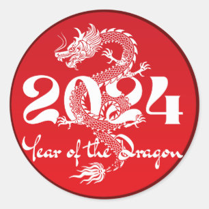 Sticker Rond 2024 année du dragon rouge blanc