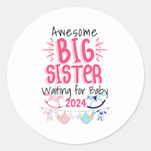 Sticker Rond 2024 Big Sister Attente de nouveau bébé frère