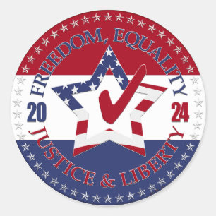 Sticker Rond 2024 États-Unis Drapeau Liberté, Égalité, Justice