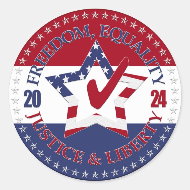 Sticker Rond 2024 États-Unis Drapeau Liberté, Égalité, Justice  (Devant)
