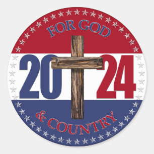 Sticker Rond 2024 For God and Country with Cross
