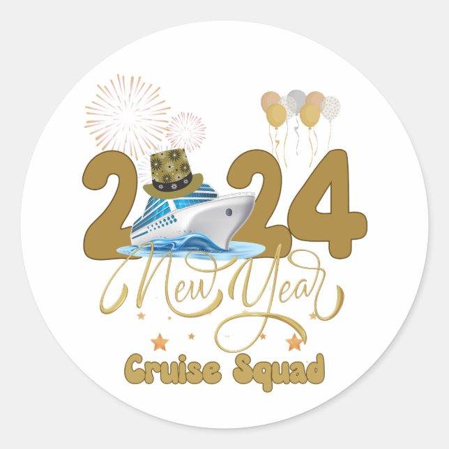 Sticker Rond 2024 Groupe de voyage NYE pour le Nouvel An Cruise (Devant)