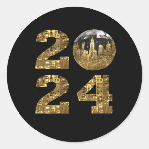 Sticker Rond 2024 Nouvel An Party-Ball-NYC Or-