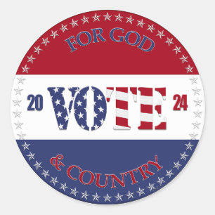 Sticker Rond 2024 Pour Dieu et Pays USA Drapeau VOTE