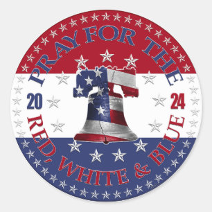 Sticker Rond 2024 Priez pour la Bell Liberté Rouge, Blanc et Bl