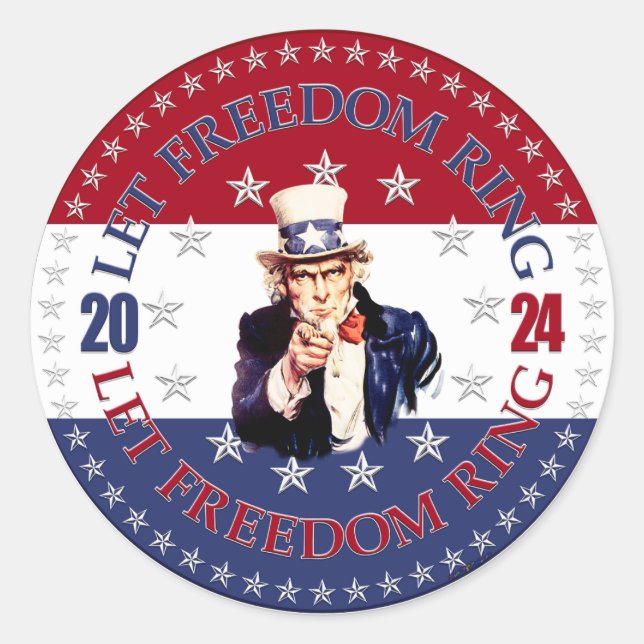 Sticker Rond 2024 Red and Blue Let Freedom Ring Oncle Sam (Devant)