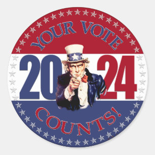 Sticker Rond 2024 Rouge et Bleu Vos votes Compte Oncle Sam