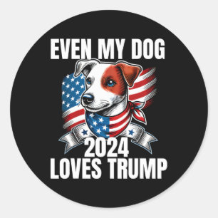 Sticker Rond 2024 Terrier Chien Usa Drapeau Même Mon Chien Aime