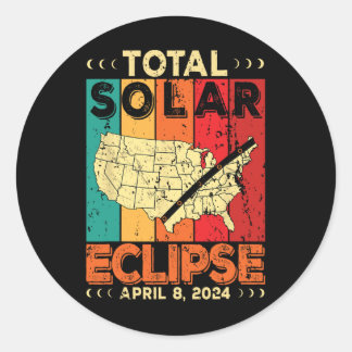 Sticker Rond 2024 Total Éclipse Solaire Éclipse Rétro Vinta