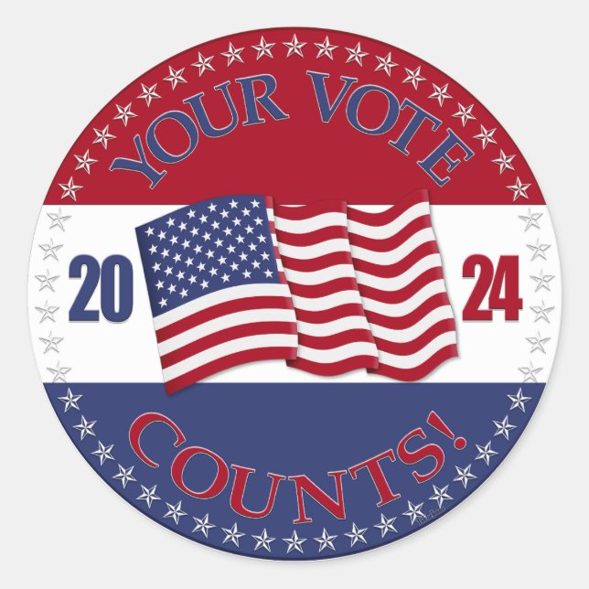 Sticker Rond 2024 Votre vote compte avec le drapeau américain (Devant)