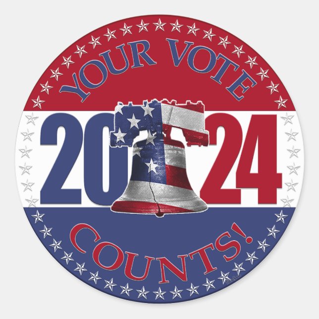 Sticker Rond 2024 Votre Vote Compte Liberty Bell (Devant)