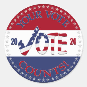 Sticker Rond 2024 Votre vote Compte USA Cochez la case VOTE