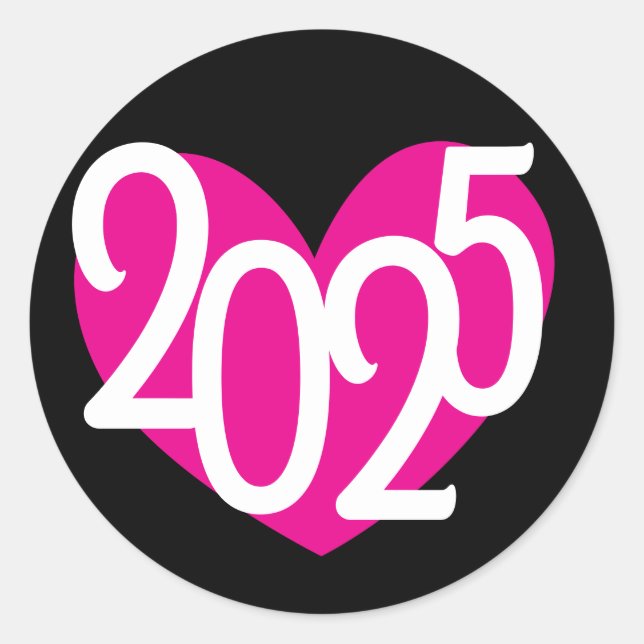 Sticker Rond 2025 coeur rose graphique fête des nouvelles année (Devant)