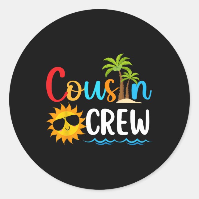 Sticker Rond 2025 Cousin Crew Summer Vacation Beach Voyage en f (Devant)