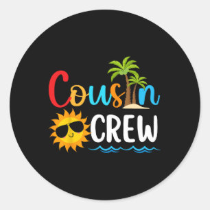 Sticker Rond 2025 Cousin Crew Summer Vacation Beach Voyage en f