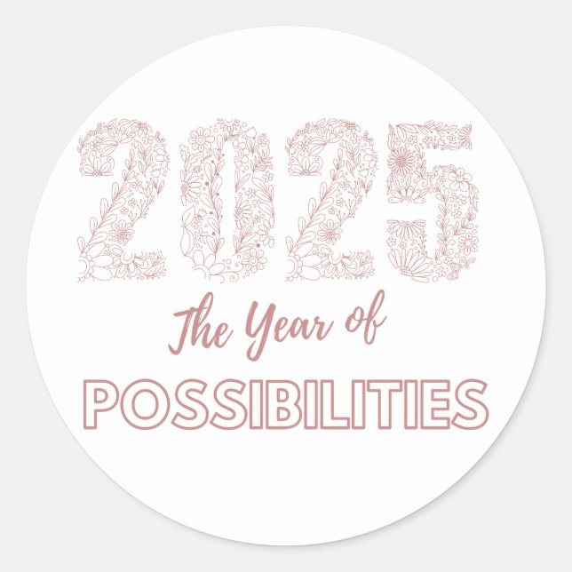 Sticker Rond 2025 L'année des possibilités Floral (Devant)