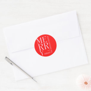 Sticker Rond 2025 Moderne Noël Joyeux et Lumineux Rouge Rose