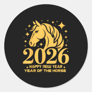 Sticker Rond 2026 Année du Cheval Art du zodiaque floral Nouvel