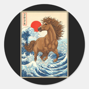Sticker Rond 2026 Année du cheval Nouvel An lunaire Kawaii