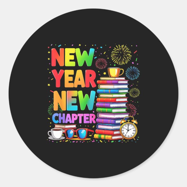 Sticker Rond 2026 Bookworm Funny Happy New Year Chapter Book Lo (Devant)