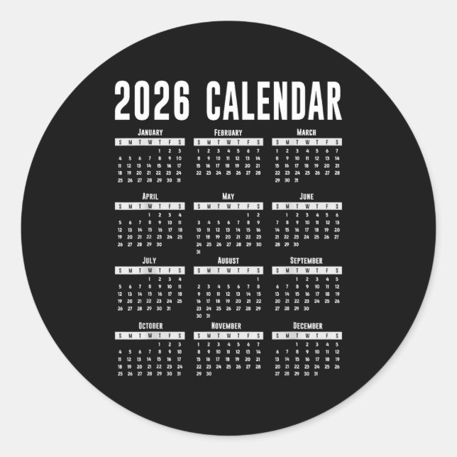 Sticker Rond 2026 Calendar Shirt 26 Calendar 2026  (Devant)