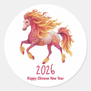Sticker Rond 2026 Cheval de Feu – Bonne Année Chinoise
