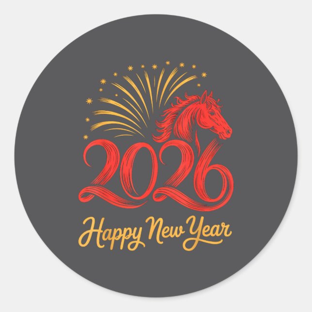 Sticker Rond 2026 Chinese Zodiac Horse Year Happy New Year Fire (Devant)