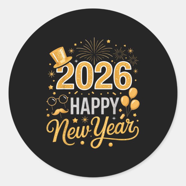 Sticker Rond 2026 Happy New Year Celebration For Party Enthusia (Devant)
