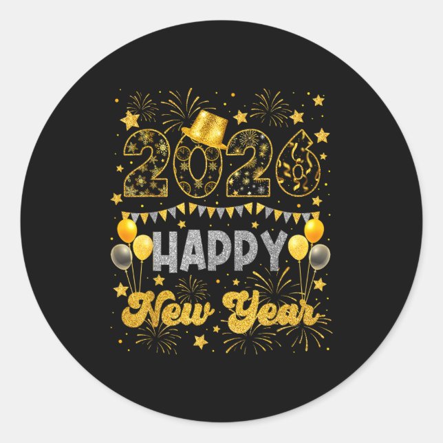 Sticker Rond 2026 Happy New Year Eve Celebration Firework Men W (Devant)