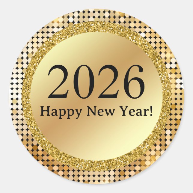 Sticker Rond 2026 heureux new year gold chic (Devant)