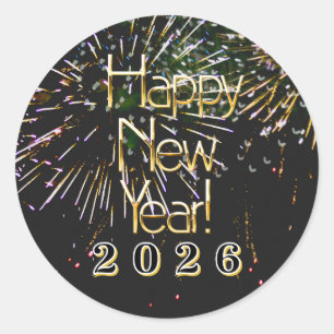 Sticker Rond 2026, Joyeux jour férié Feu d'artifice Joyeux Noël