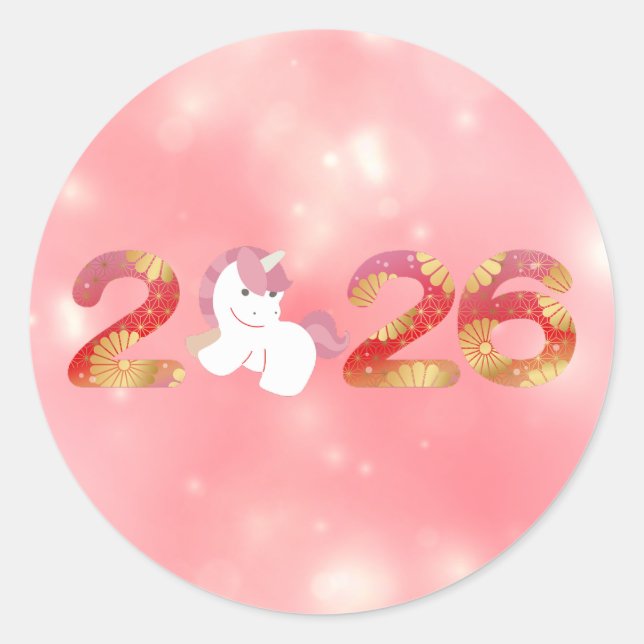 Sticker Rond 2026, Nouvel An chinois, Cheval (Devant)