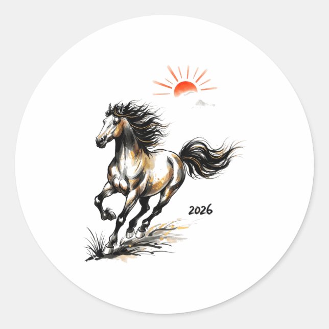 Sticker Rond 2026 Year Of The Horse Chinese Lunar Zodiac Shirt  (Devant)