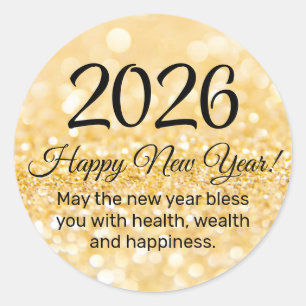 Sticker Rond 2027 bonne année, écriture stylée, paillettes doré