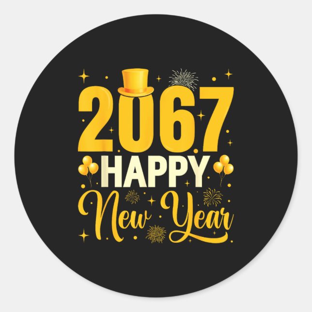 Sticker Rond 2067 Happy New Year Retro Funny 67 Six Seven Meme  (Devant)