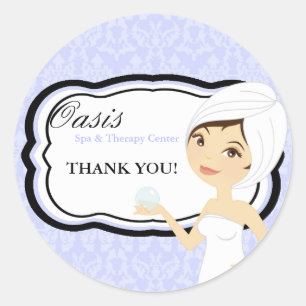 Sticker Rond 20 - 1,5" Bâton d'affaires Bleu Spa Damas Massage