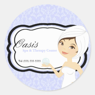 Sticker Rond 20 - 1,5" Bâton d'affaires Bleu Spa Damas Massage