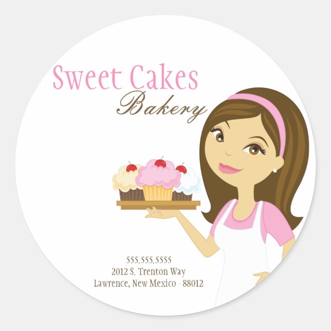 Sticker Rond 20 - 1,5" Boulangerie Brunette Baker Adresse Stick (Devant)