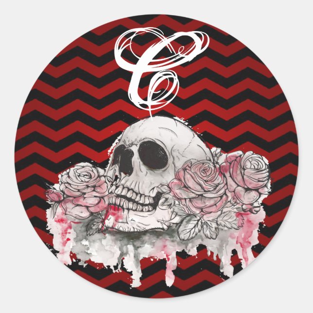 Sticker Rond 20 - 1,5 Envelope Sceau Rose crâne goth Chevron bl (Devant)
