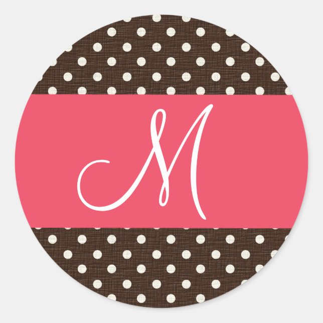 Sticker Rond 20 - 1,5 Enveloppe Monogramme Polka Brown point (Devant)