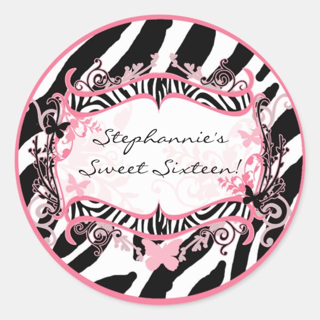 Sticker Rond 20 - 1,5" Enveloppe Papillon de phoque Zèbre Impre (Devant)