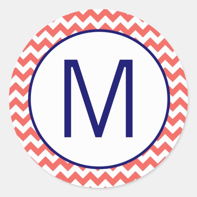 Sticker Rond 20 - 1,5 Enveloppe Phoque Corail Marine Bleu Chevr (Devant)