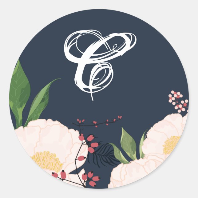 Sticker Rond 20 - 1,5 Enveloppe Phoque Fleurs florales blanches (Devant)