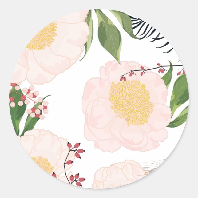 Sticker Rond 20 - 1,5 Enveloppe Phoque Fleurs florales blanches (Devant)